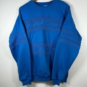 Greenline International Vintage Blue Crewneck Sweatshirt Cable Knit‎ Texture L